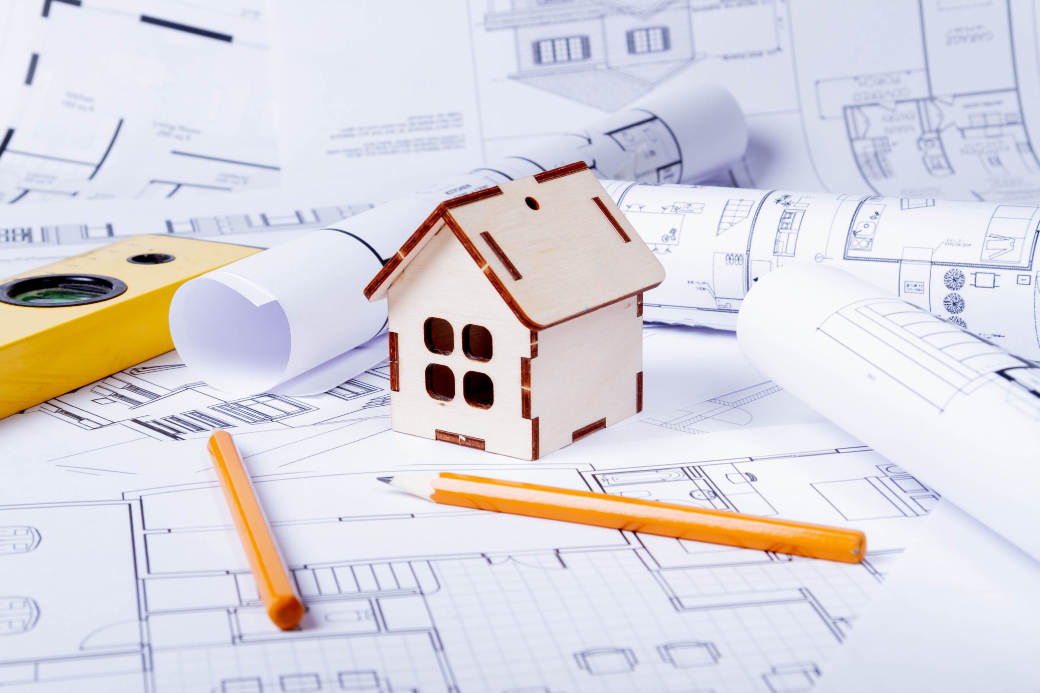 Home construction. Construction scheme. Work plan with dimensions and description. Small house on the construction scheme.